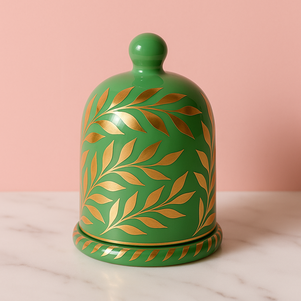 Luxury Hand-Painted Scented Candle – 180ml | Green Gold Leaf Design