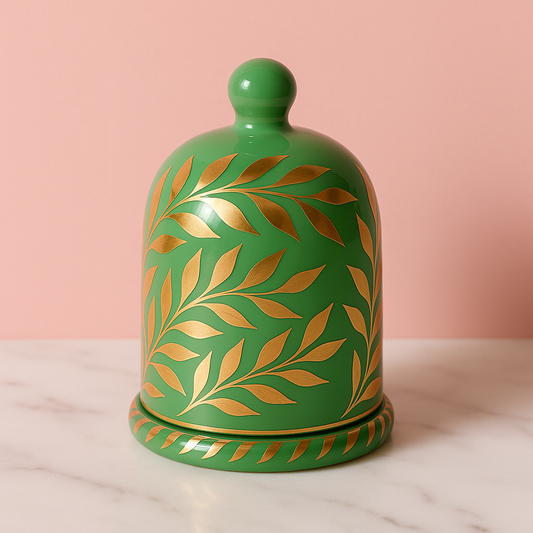 Pack of 30 – 250ml Green Bell Jars with Golden Hand-Painted Leaf Design