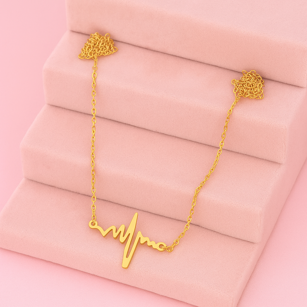 Gold Plated Beat Necklace for Girls | Heart Beat Locket With Chain Gift for Her