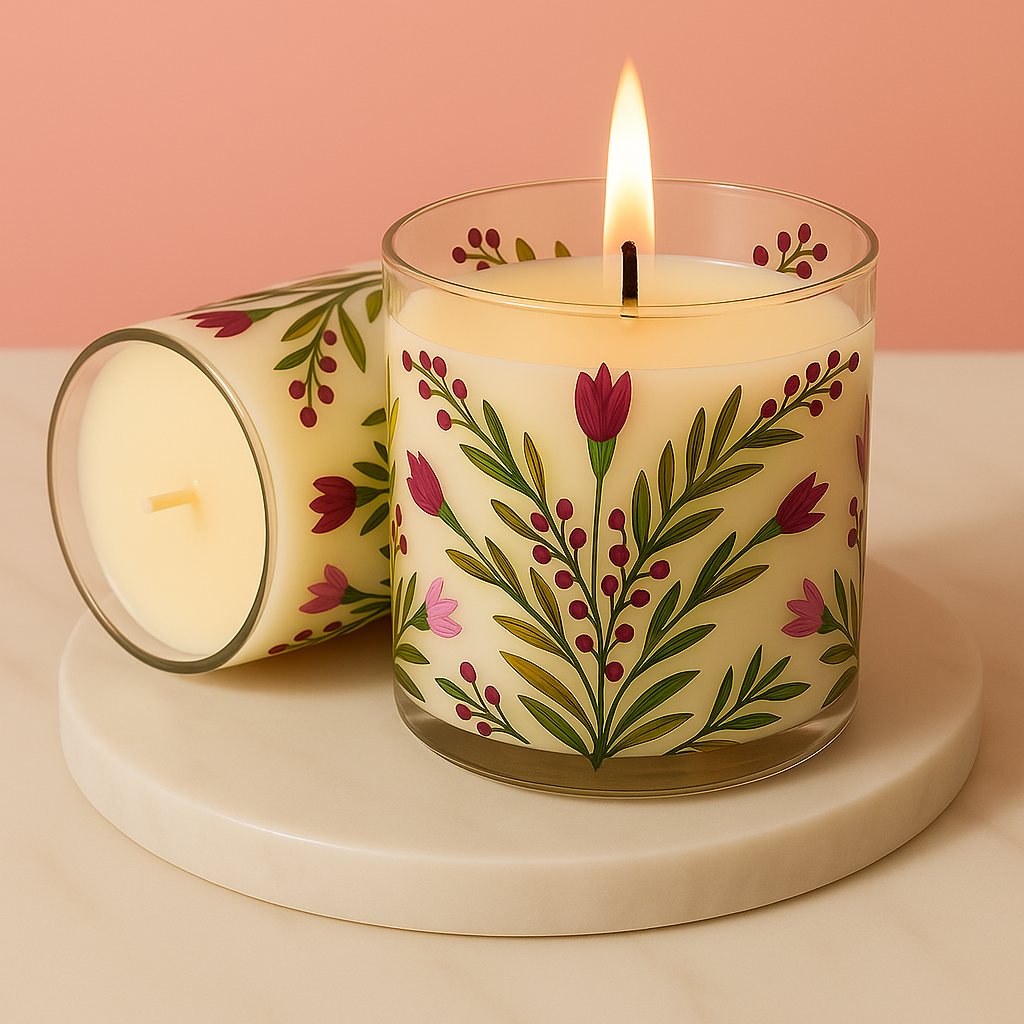 Hand-Painted Floral Glass Candles (4 inch) - Artisan Home Decor