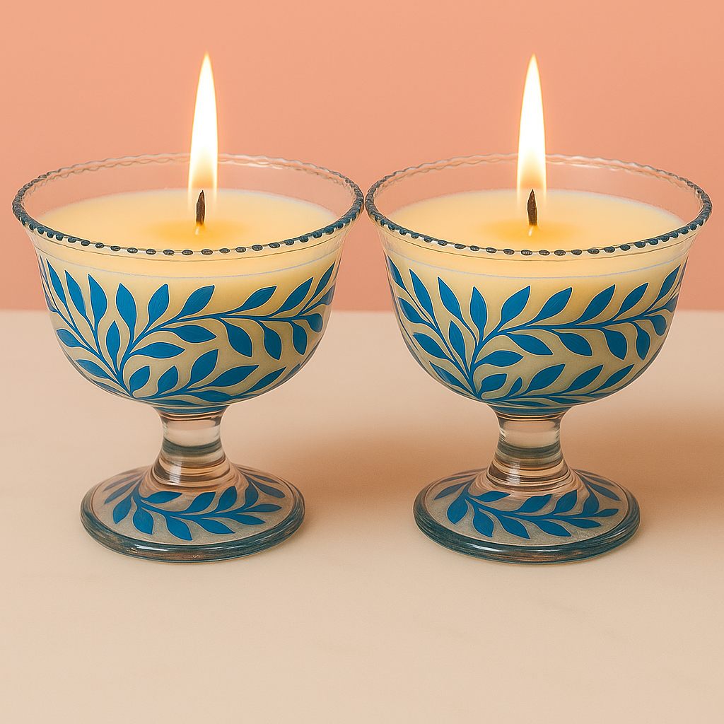 Hand-Painted Soy Candle in Designer Glass Goblet – 150ml