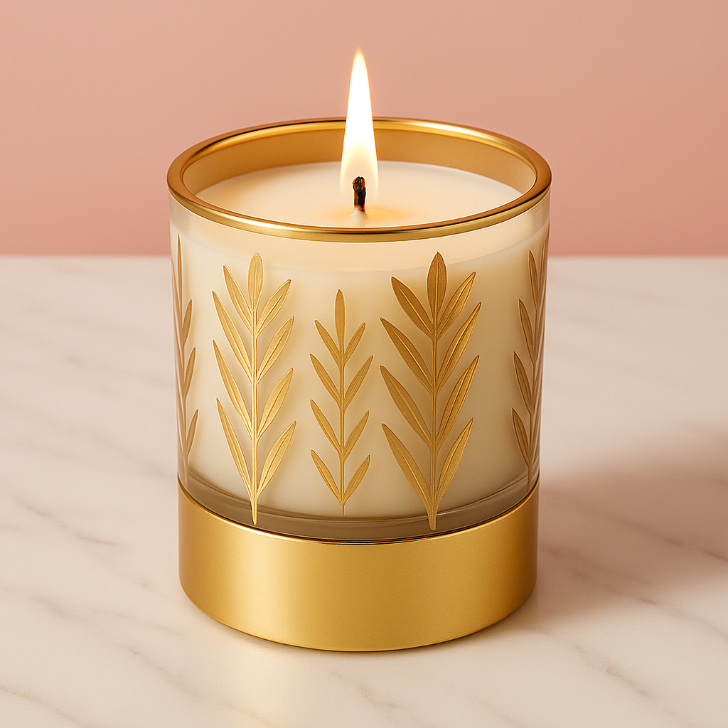 Set of 2 Luxury Scented Candles – 180ml Each | Golden Leaf Glass Jar | Premium Gift for Home Decor