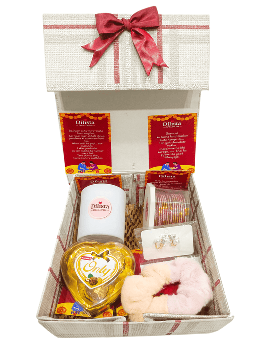 Rakhi Hamper for Married Sister – 5 Gifts & 6 Emotional + Funny Note Cards