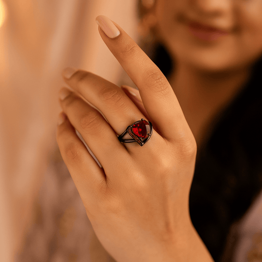 Red Heart Stone Ring For Girls and Women