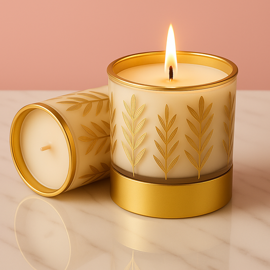 Set of 2 Luxury Scented Candles – 180ml Each | Golden Leaf Glass Jar | Premium Gift for Home Decor