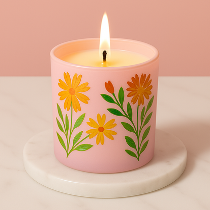 Set of 2 Hand-Painted Pink Soy Candle with Floral Design – 180ml