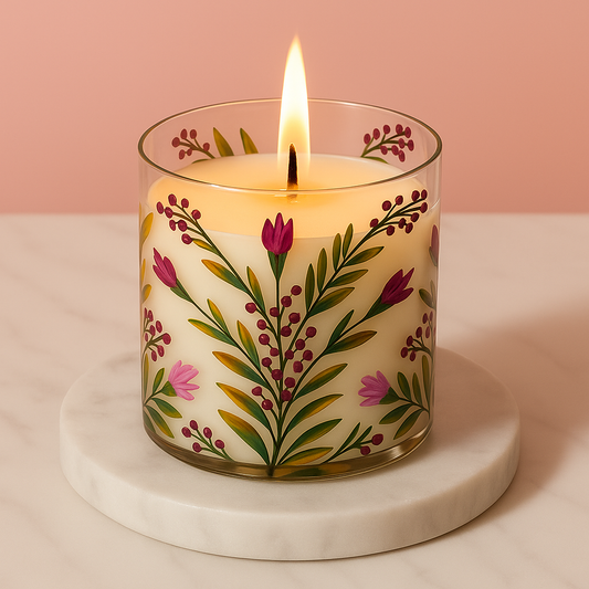 Hand-Painted Floral Glass Candles (4 inch) - Artisan Home Decor
