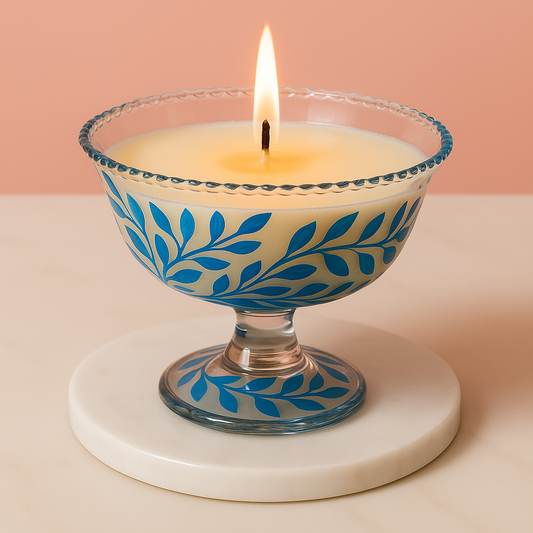 Hand-Painted Soy Candle in Designer Glass Goblet – 150ml