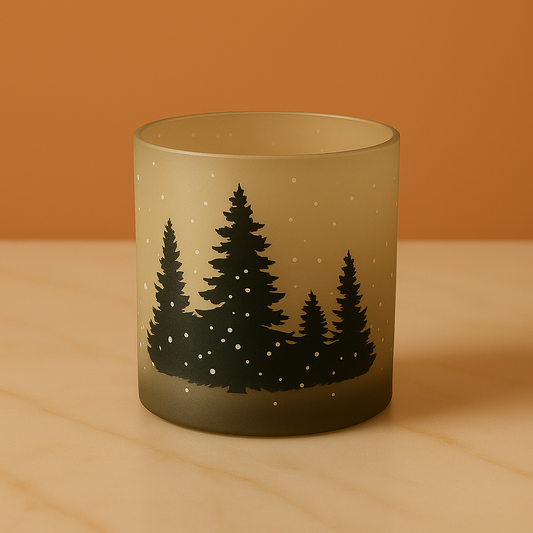 Pack of 50 –  Chritsman Candle Jars with Black Pine Forest Design