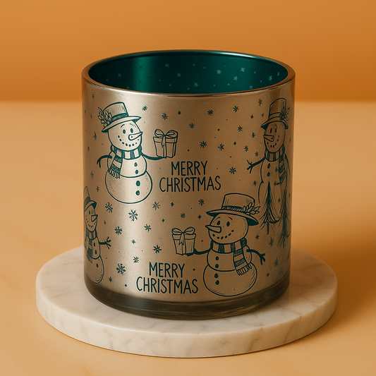 Pack of 50 – 200ml Christmas Candle Jars with Silver Finish & Snowman Design