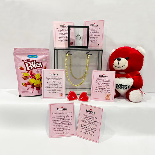 Mini Proposal Gift Box– Cute 4-Piece Love Hamper with Teddy, Ring, Candle & Chocolate | Will You Be Mine?