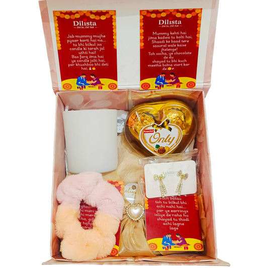 Rakhi Hamper for Younger Sister – 5 Gifts + 6 Funny Note Cards
