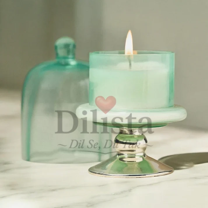 Stand-bell-jar-for-candle-making Glossy Light Green Stand Bell Jar for Candles – 200ML Glass Dome - Image 1
