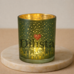 Green Silver Finish Ramadan Candle Jar 200ML – Glass Tea Light Holder