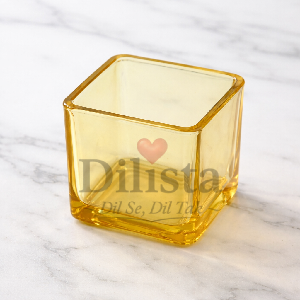 Square-candle-holder Square Candle Jar 160ML | Light Green & Light Yellow Empty Glass Jar for Candle Making - Image 1