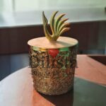 Golden Crackle Finish Decorative Glass Jar with Metal Lid & Knob