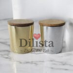 Metallic Wooden Lid Candle Jar 200ML | Rose Gold, Golden & Silver Glass Candle Jar - Image 3