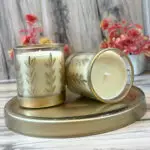 Transparent Hand Painted Cutting Glass Candle Jar 200ML | Golden Leaf Design Premium Jar