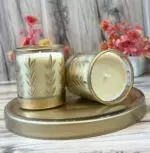 Transparent Hand Painted Cutting Glass Candle Jar 200ML | Golden Leaf Design Premium Jar