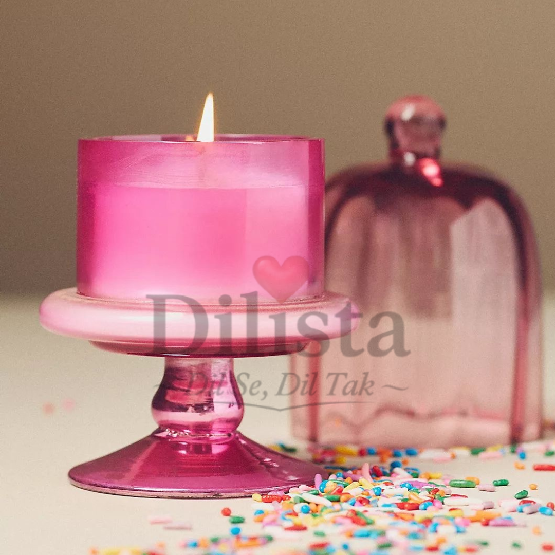 Stand-bell-jar-for-candle-making Glossy Pink Stand Bell Jar for Candles – 200ML Glass Dome - Image 1