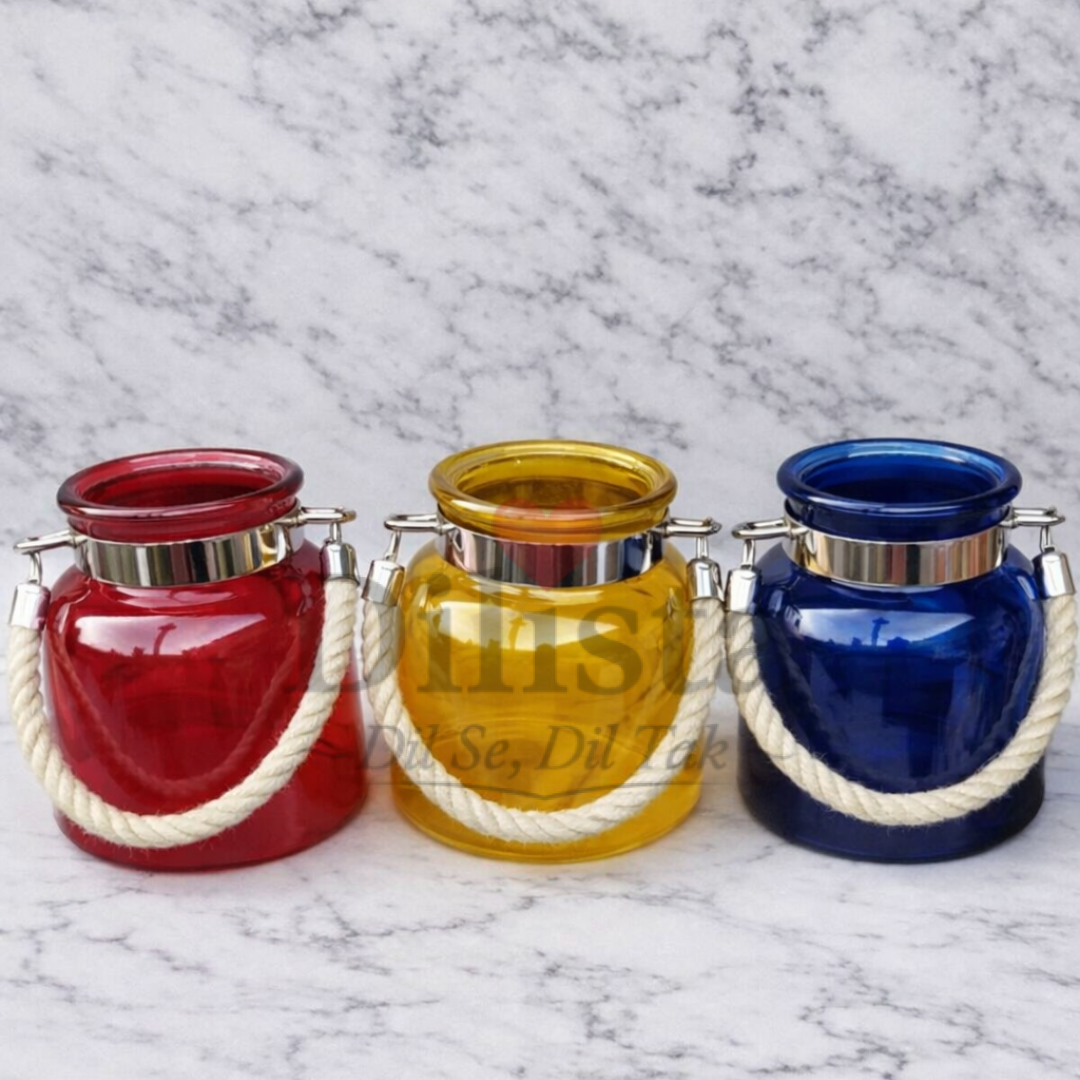 Glass-dry-fruit-jar Decorative Glass Jar with Metal Fitting – Home Décor & Hamper Jar (1000ML) - Image 1