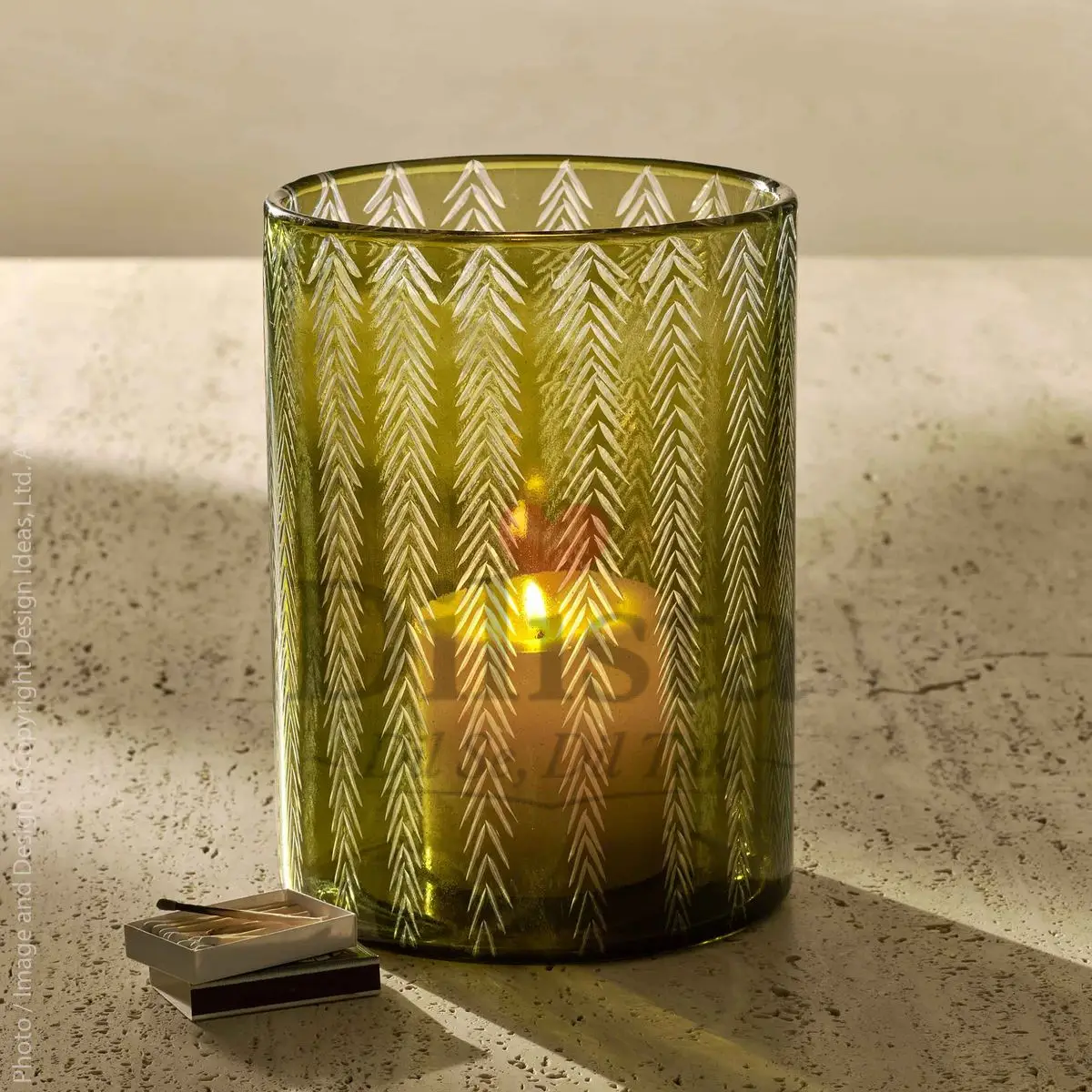 Luxury-flower-vase Green Cutting Glass Hurricane Vase – 1000 ML | Candle Holder & Home Décor - Image 1