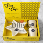 Star Cafe 3 Pieces Ceramic Star Plate & Cup Gift Set | 2 Tea Cups + Star Shape Platter | Premium Box Packing | MOQ 36 Sets (Master Pack) | Bulk Wholesale Deal